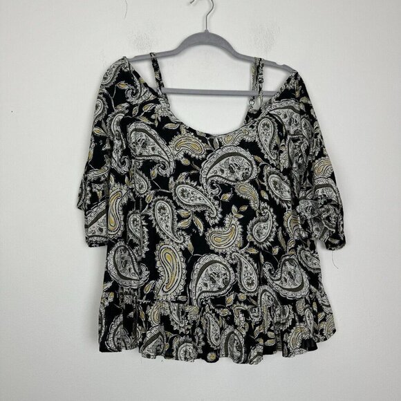 Torrid Paisley Cold Shoulder Multi Colored Top Size 00 (m/l)  Semi Sheer - Picture 1 of 5